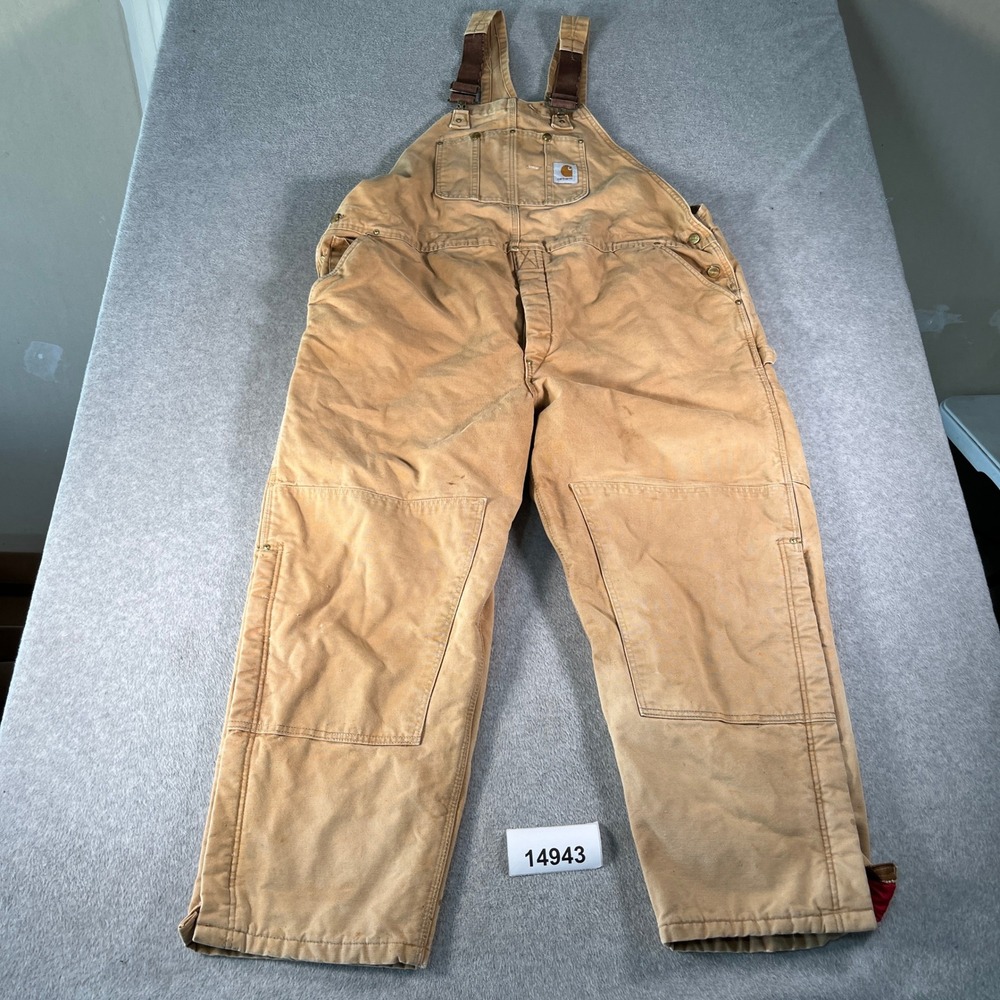 Carhartt Duck Carpenter Bib Overall Mens 50x30 Brown Hammer Loop Utility Pockets
